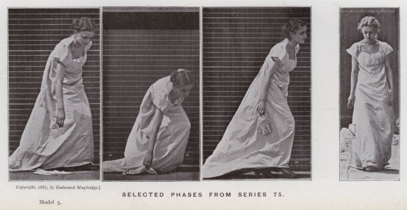 Figura ludzka w ruchu: wybrane fazy z serii 75 (zdjęcie czarno-białe) autorstwa Eadweard Muybridge