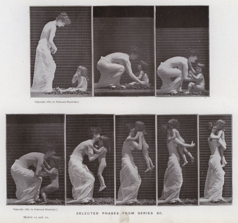 Figura ludzka w ruchu: wybrane fazy z serii 80 (zdjęcie czarno-białe) autorstwa Eadweard Muybridge