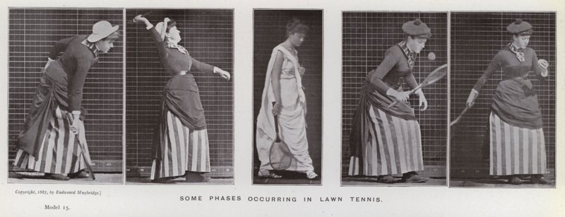 Postać ludzka w ruchu: niektóre fazy występujące w tenisie ziemnym (zdjęcie czarno-białe) autorstwa Eadweard Muybridge