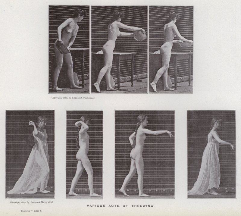 Postać ludzka w ruchu: różne akty rzucania (zdjęcie czarno-białe) autorstwa Eadweard Muybridge