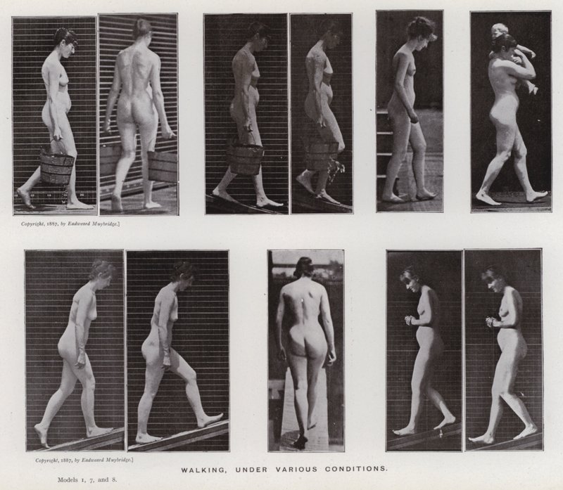 Postać ludzka w ruchu: chodzenie w różnych warunkach (zdjęcie czarno-białe) autorstwa Eadweard Muybridge