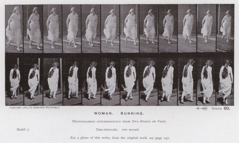 Postać ludzka w ruchu: kobieta, bieganie (zdjęcie czarno-białe) autorstwa Eadweard Muybridge