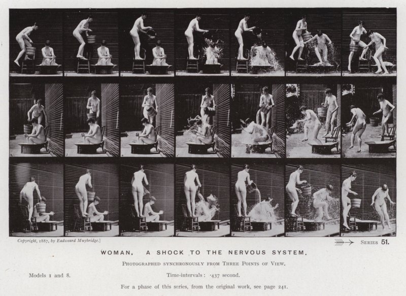 Postać ludzka w ruchu: kobieta, szok dla układu nerwowego (zdjęcie czarno-białe) autorstwa Eadweard Muybridge