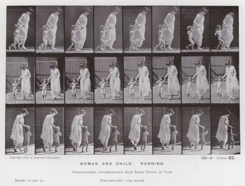 Postać ludzka w ruchu: kobieta i dziecko, bieganie autorstwa Eadweard Muybridge