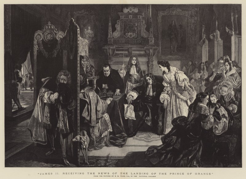 Jakub II odbiera wieści o lądowaniu księcia Orange autorstwa Edgar Melville Ward