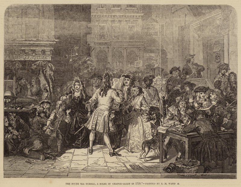 Bańka Morza Południowego, scena w alei zmian w 1720 r. autorstwa Edgar Melville Ward