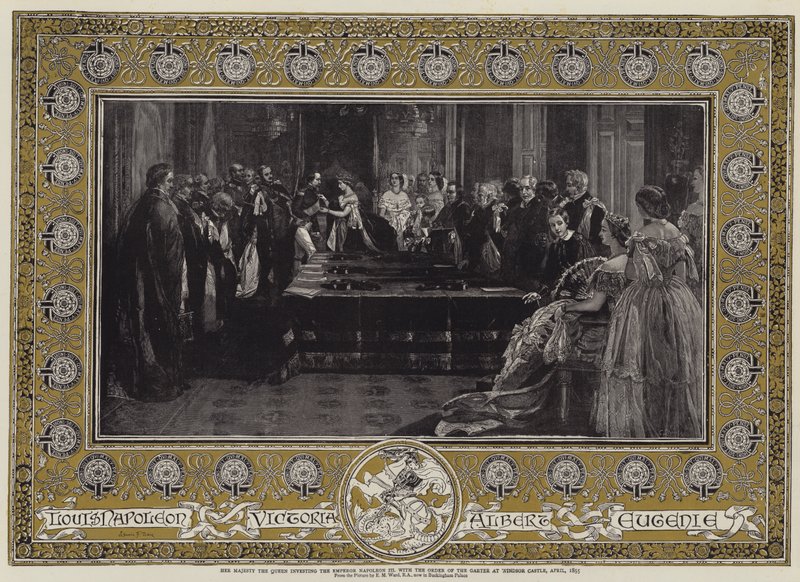 Jej Królewska Mość wręcza cesarzowi Napoleonowi III Order Podwiązki na zamku Windsor, kwiecień 1855 r. autorstwa Edgar Melville Ward