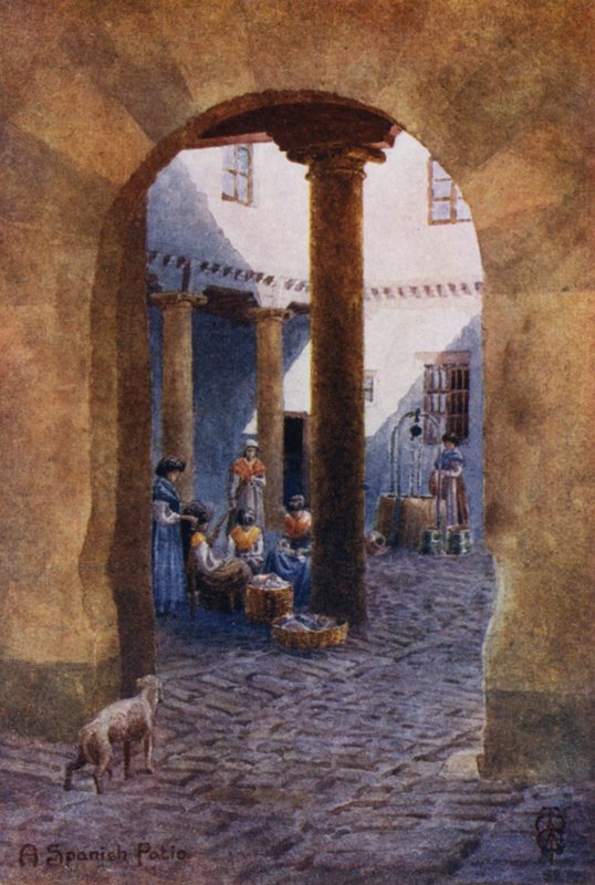 Północna Hiszpania: Hiszpańskie Patio (kolor lito) autorstwa Edgar T. A. Wigram