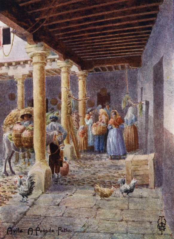 Północna Hiszpania: Avila, A Posada Patio (kolor lito) autorstwa Edgar T. A. Wigram
