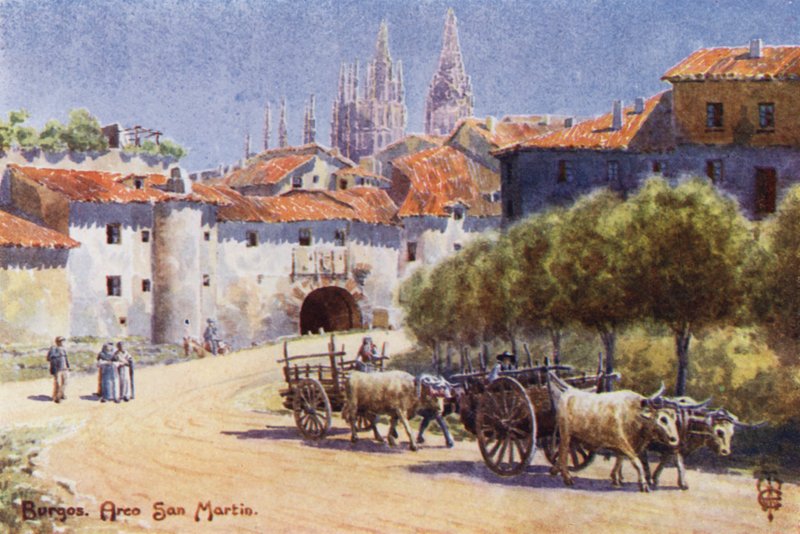 Północna Hiszpania: Burgos, Arco San Martin (kolor lito) autorstwa Edgar T. A. Wigram