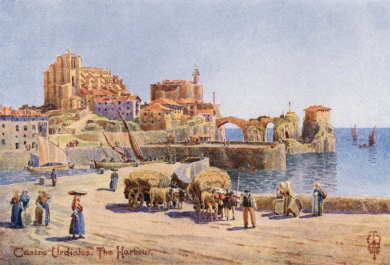 Północna Hiszpania: Castro Urdiales, Port (kolor lito) autorstwa Edgar T. A. Wigram