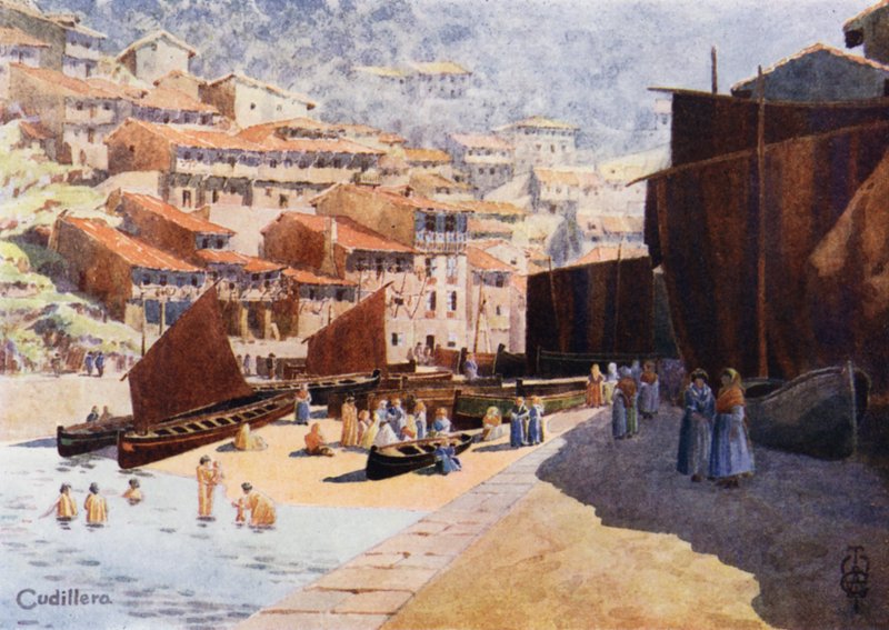 Północna Hiszpania: Cudillero, Port (kolor lito) autorstwa Edgar T. A. Wigram