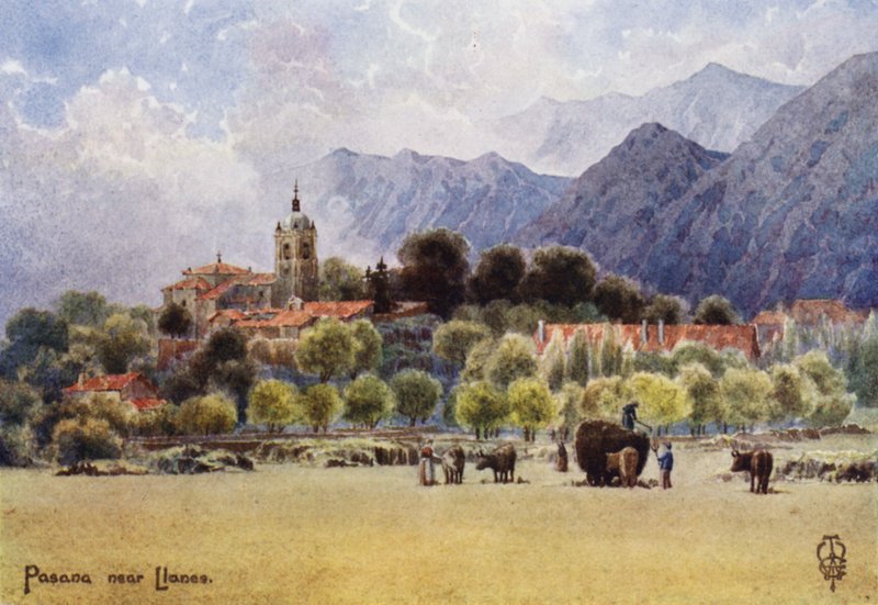 Północna Hiszpania: Pasana, górska wioska w Asturii (kolor lito) autorstwa Edgar T. A. Wigram