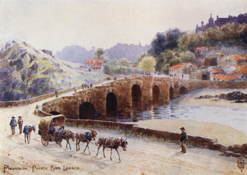 Północna Hiszpania: Plasencia, Most św. Łazarza (kolor lito) autorstwa Edgar T. A. Wigram