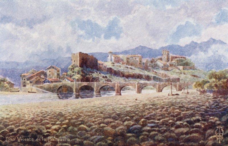 Północna Hiszpania: San Vicente de la Barquera (kolor lito) autorstwa Edgar T. A. Wigram