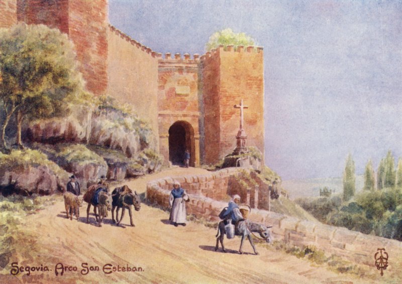 Północna Hiszpania: Segovia, Arco San Esteban (kolor lito) autorstwa Edgar T. A. Wigram