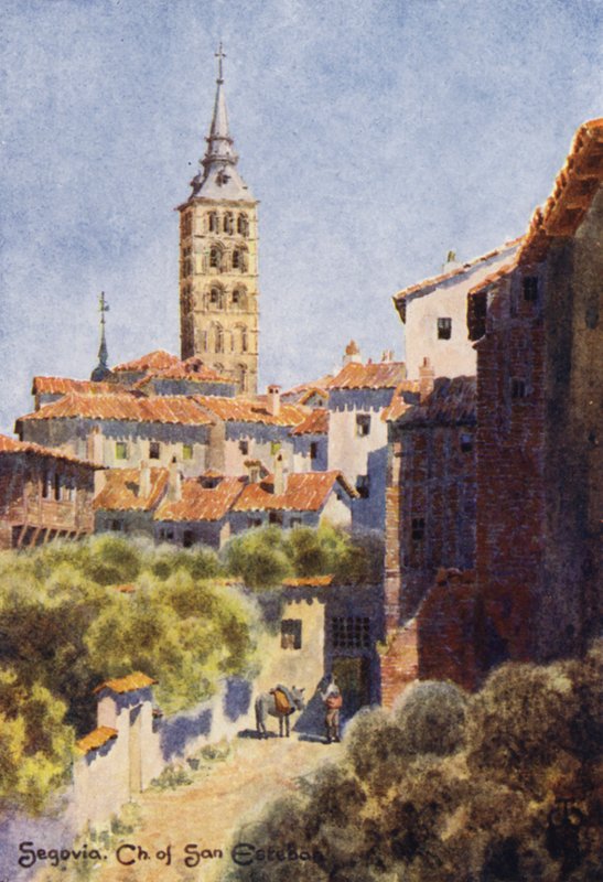 Północna Hiszpania: Segowia, kościół San Esteban (kolor lito) autorstwa Edgar T. A. Wigram