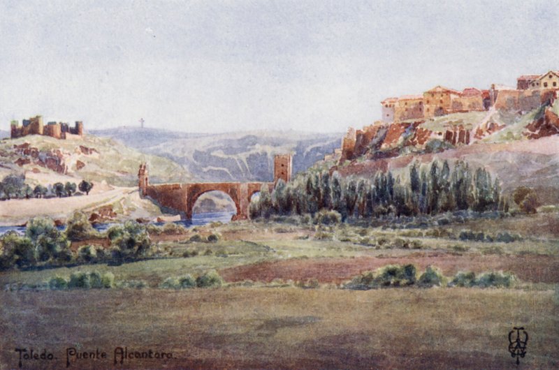 Północna Hiszpania: Toledo, most Alcantara, od drogi Illescas (kolor lito) autorstwa Edgar T. A. Wigram