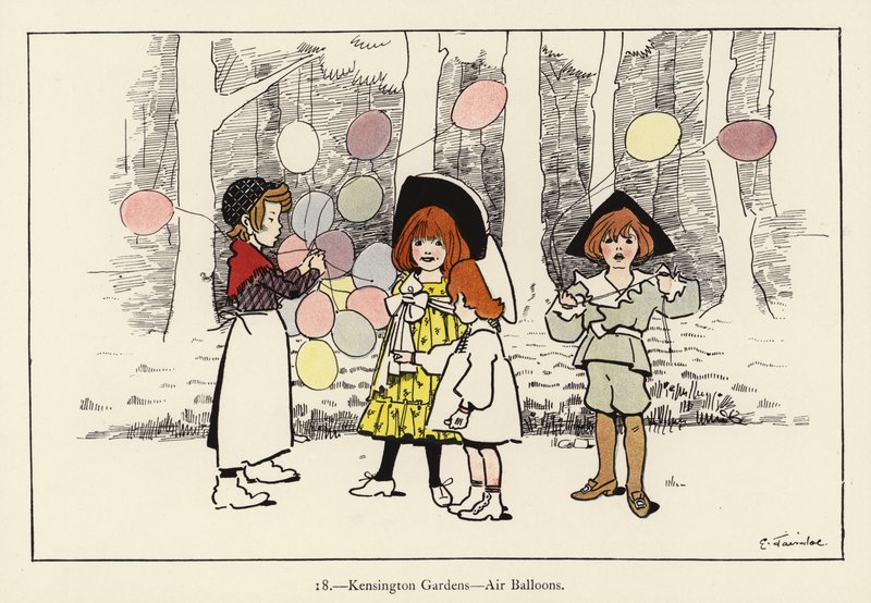 Ogrody Kensington, balony powietrzne autorstwa Edith Farmiloe