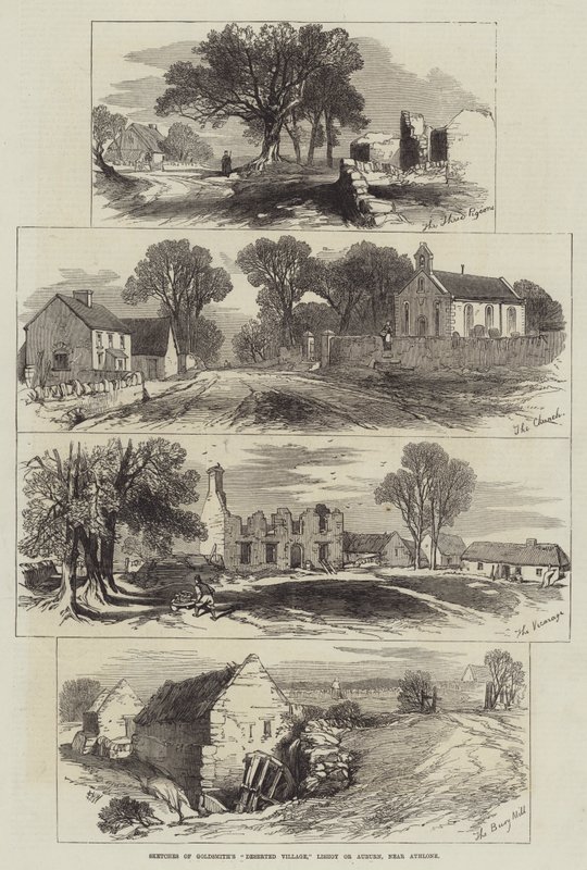 Szkice opuszczonej wioski Goldsmitha, Lishoy lub Auburn, niedaleko Athlone autorstwa Edmund Morison Wimperis