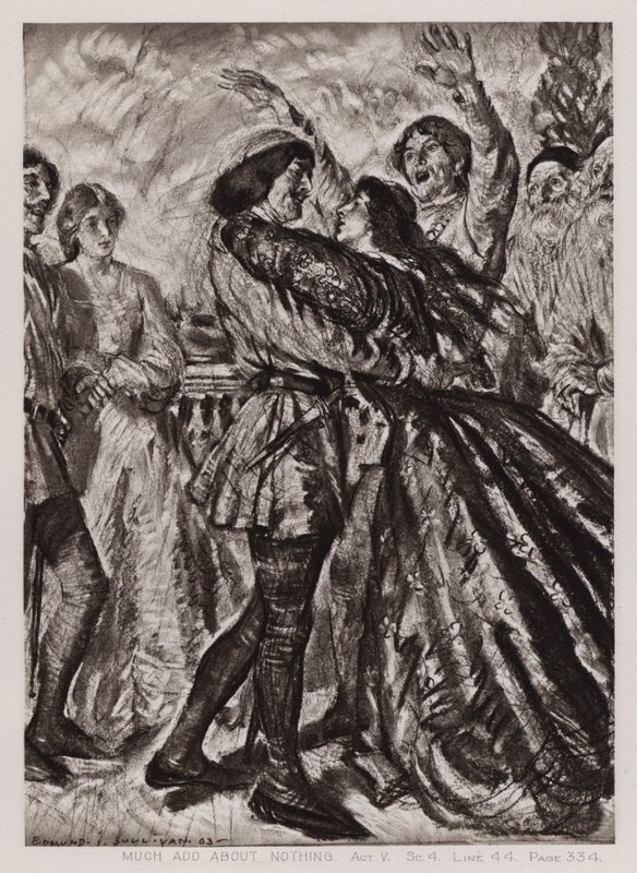 Wiele hałasu o nic, Akt V, Sc 4 (lito) autorstwa Edmund Joseph Sullivan