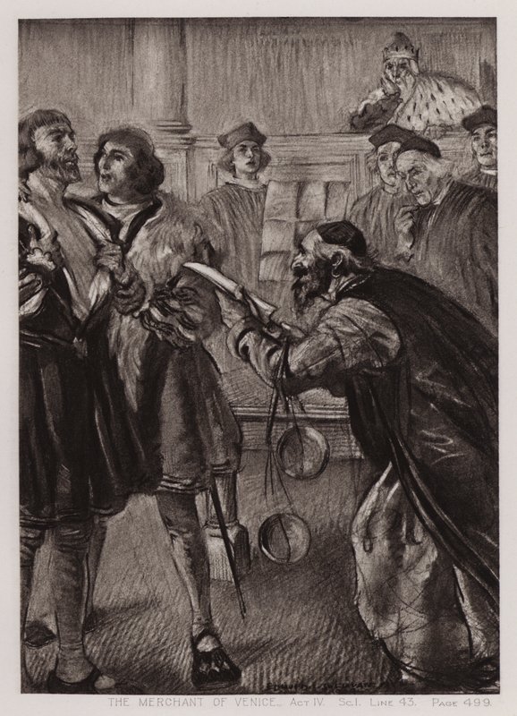 Kupiec wenecki, akt IV, Sc I autorstwa Edmund Joseph Sullivan