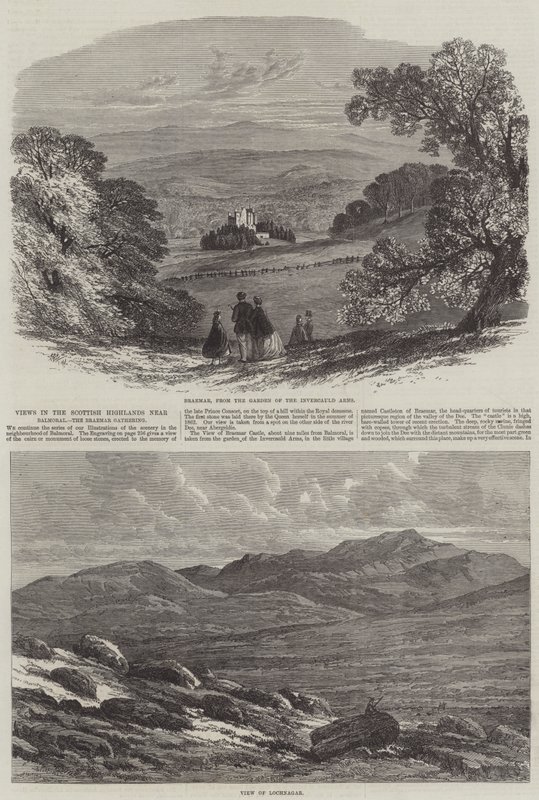 Widoki w szkockich górach w pobliżu Balmoral, Braemar Gathering autorstwa Edmund Morison Wimperis