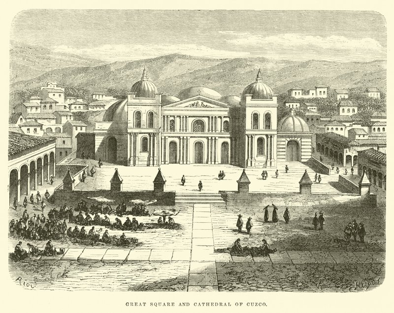 Wielki Plac i Katedra Cuzco autorstwa Edouard Riou