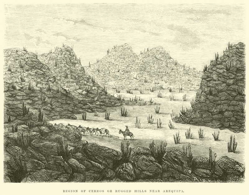 Region Cerros lub Rugged hills w pobliżu Arequipa autorstwa Edouard Riou