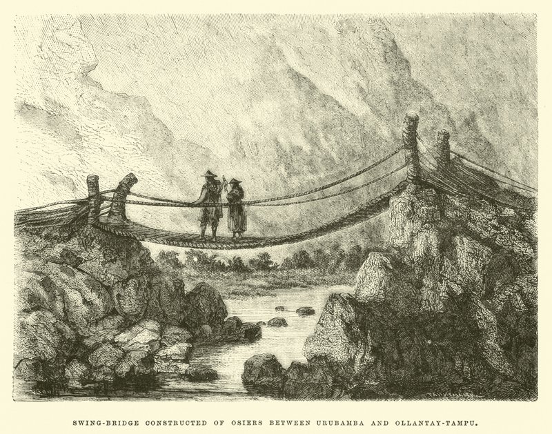Most obrotowy zbudowany z Osiers między Urubamba i Ollantay-Tampu autorstwa Edouard Riou