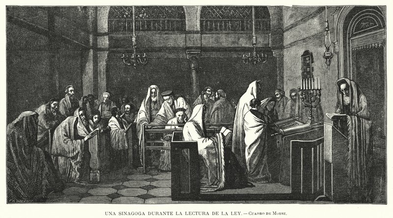 Synagoga podczas czytania Tory (lit) autorstwa Edouard Moyse