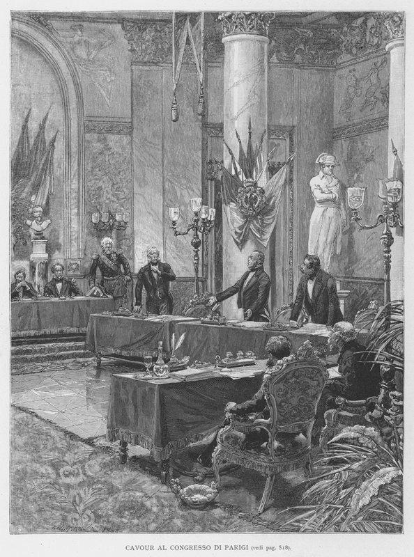 Cavour na Kongresie Paryskim (grafika) autorstwa Edouardo Matania