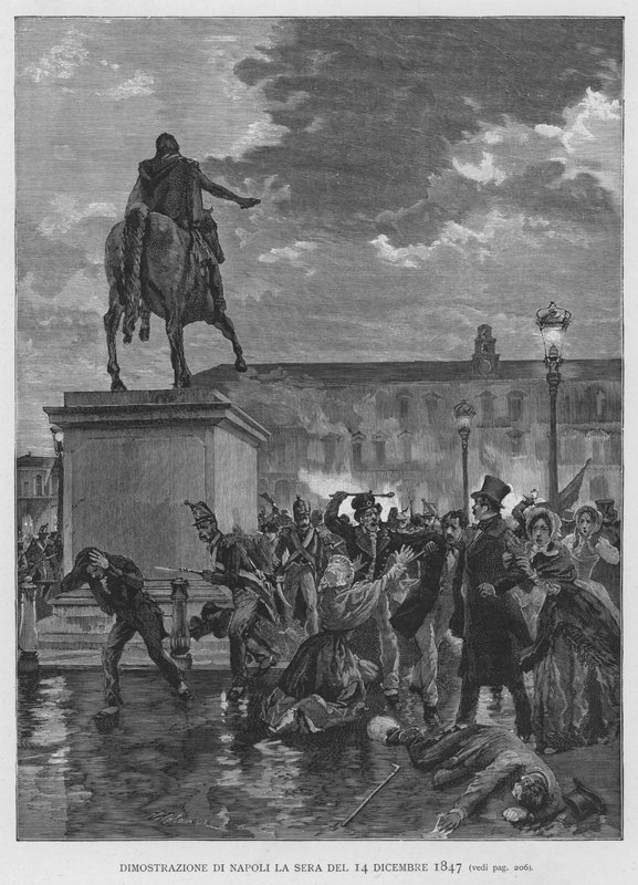 Demonstracja Neapolu wieczorem 14 grudnia 1847 r. (Grawerowanie) autorstwa Edouardo Matania