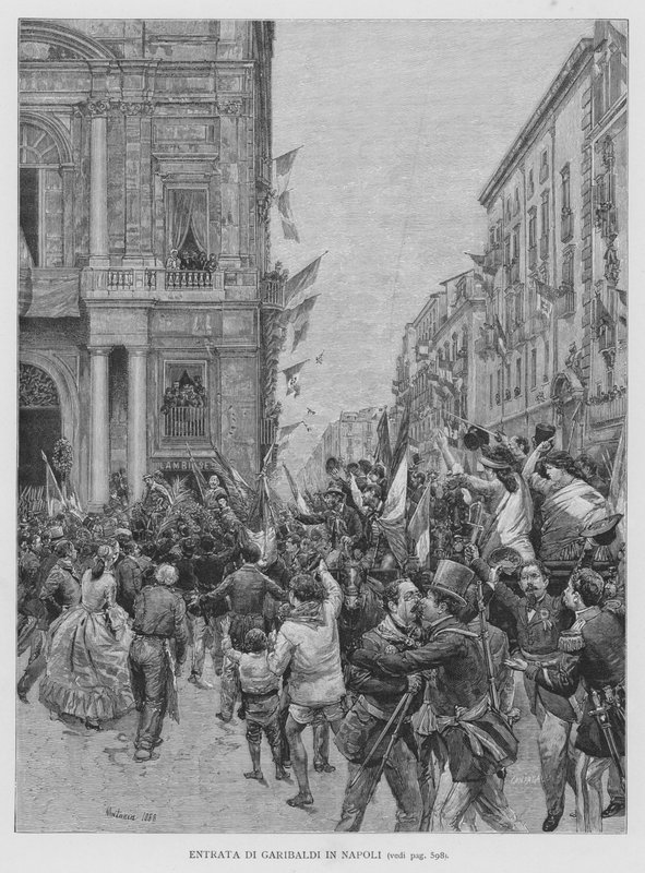 Wpis Garibaldiego w Neapolu (grawerowanie) autorstwa Edouardo Matania