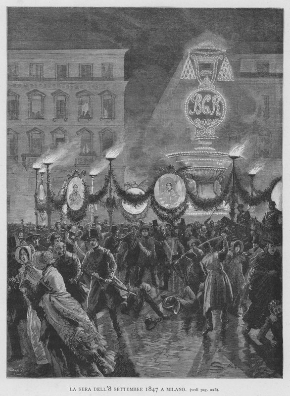 Wieczór 8 września 1847 w Mediolanie (rycina) autorstwa Edouardo Matania