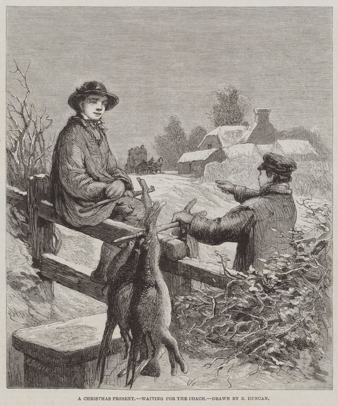 Prezent świąteczny, czekając na trenera autorstwa Edward Duncan