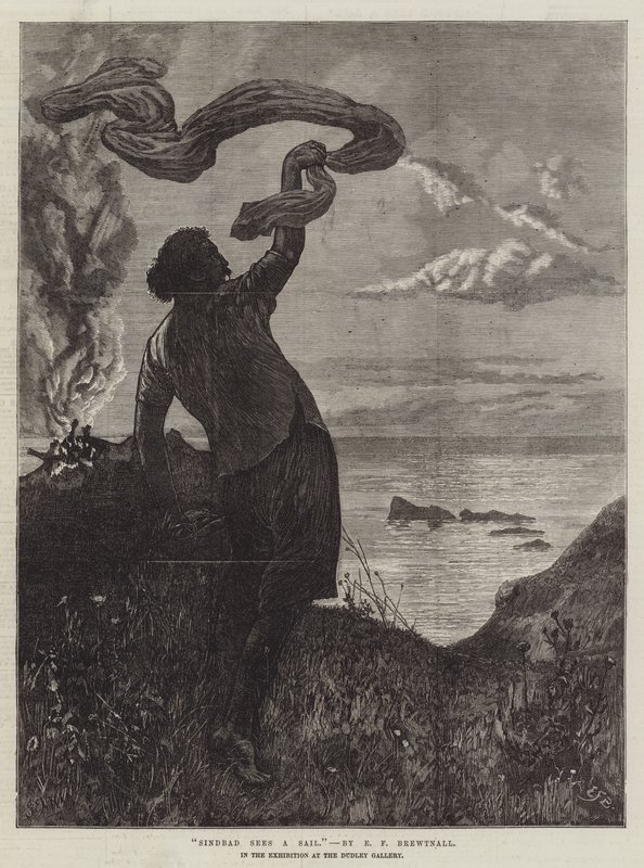 Sindbad widzi żagiel na wystawie w Galerii Dudley autorstwa Edward Frederick Brewtnall