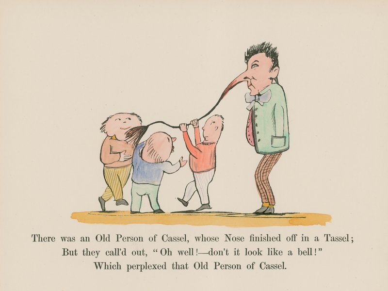 Pewien starzec z Cassel miał nos zakończony frędzlami (kolorowa rycina). autorstwa Edward (after) Lear