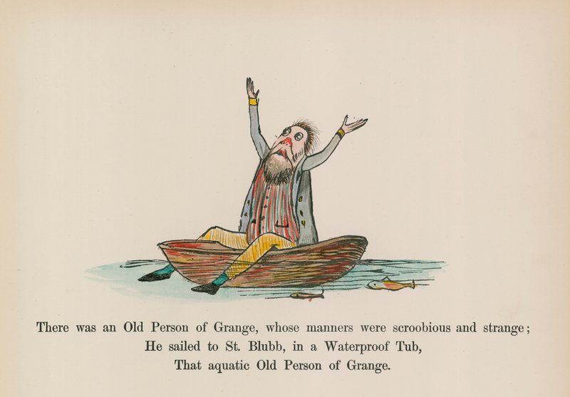 Był sobie pewien starzec z Grange, którego maniery były skrupulatne i dziwne (kolorowa rycina). autorstwa Edward (after) Lear