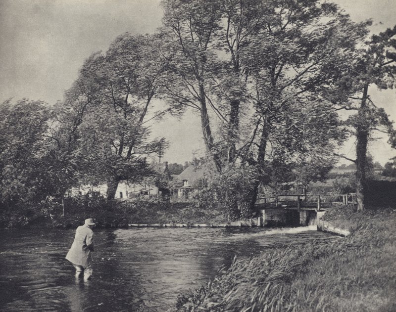 Wędkowanie podczas wichury w Ramsbury (zdjęcie czarno-białe) autorstwa Edward Alfred Barton