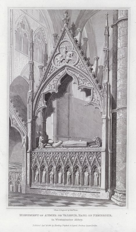 Pomnik Aymera de Valence, hrabiego Pembroke, w opactwie westminsterskim (rycina) autorstwa Edward Blore