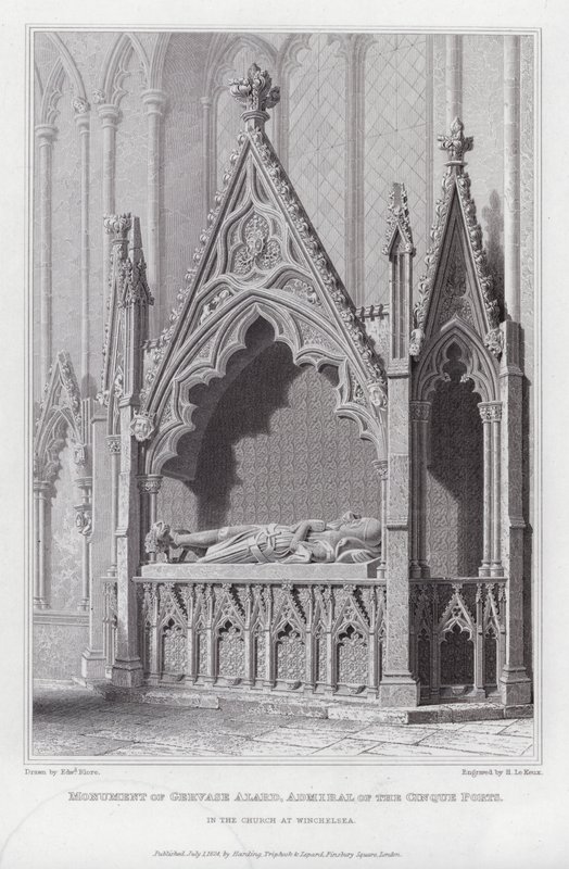 Pomnik Gervase Alard, admirała Cinque Ports, w kościele w Winchelsea (rycina) autorstwa Edward Blore