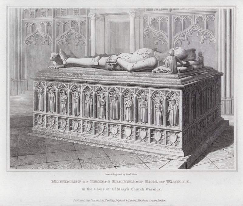 Pomnik Thomasa Beauchamp Earl of Warwick, w chórze kościoła Mariackiego Warwick (rycina) autorstwa Edward Blore