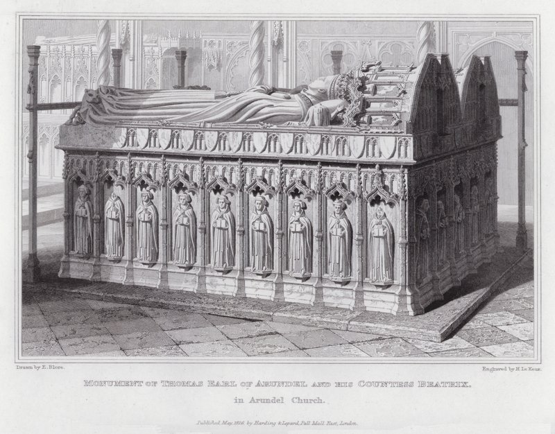Pomnik Thomas Earl of Arundel i jego hrabiny Beatrix w kościele Arundel (rycina) autorstwa Edward Blore