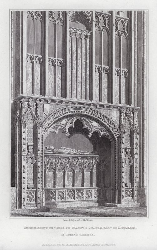 Pomnik Thomasa Hatfielda, biskupa Durham, w katedrze w Durham (rycina) autorstwa Edward Blore