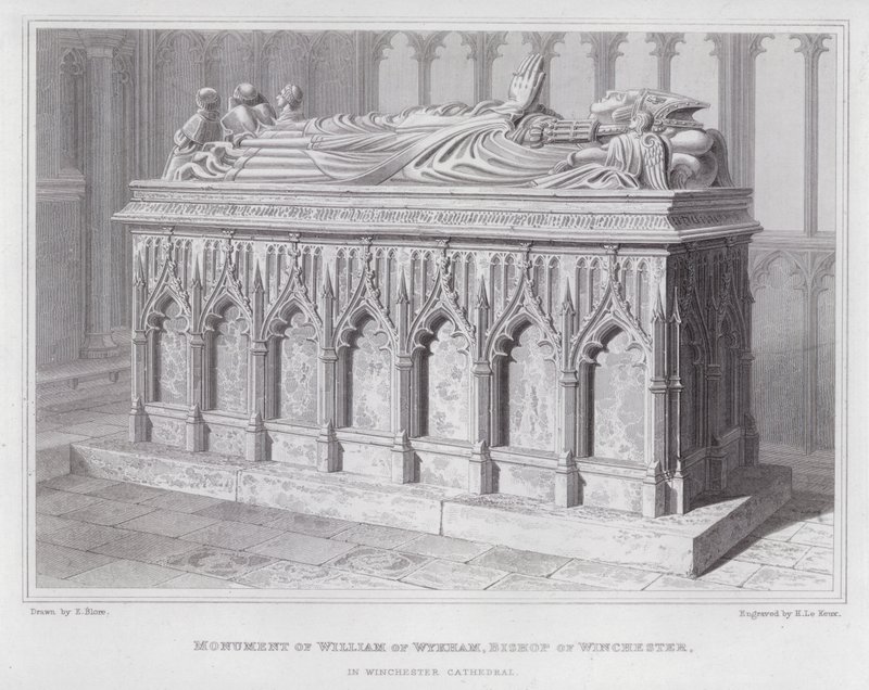 Pomnik Wilhelma z Wykham, biskupa Winchester, w katedrze w Winchester (rycina) autorstwa Edward Blore