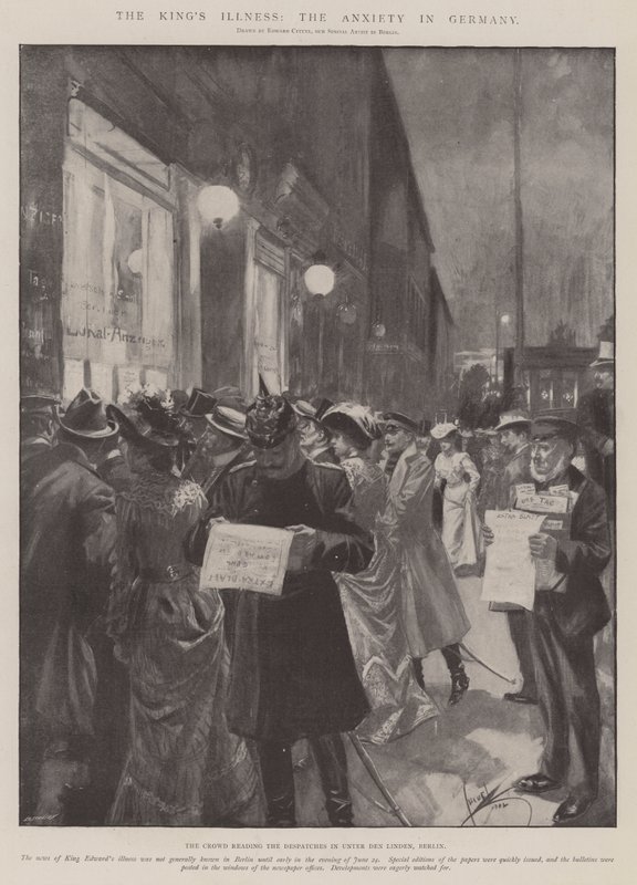 Choroba króla, niepokój w Niemczech (litografia) autorstwa Edward Cucuel