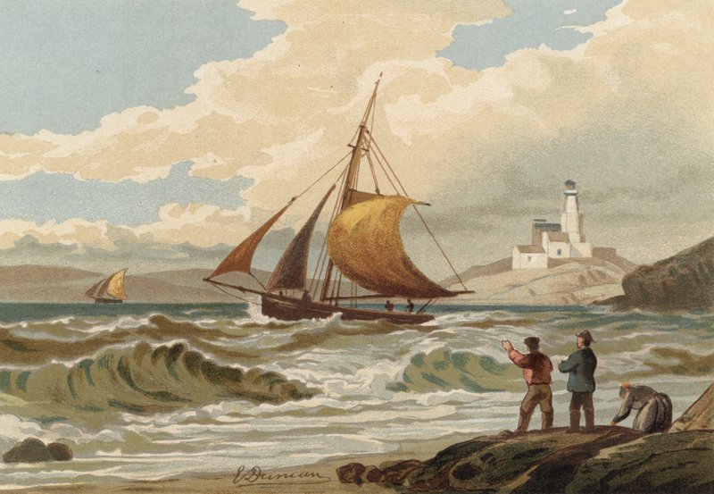 Wracające łodzie rybackie, latarnia morska Mumbles autorstwa Edward Duncan