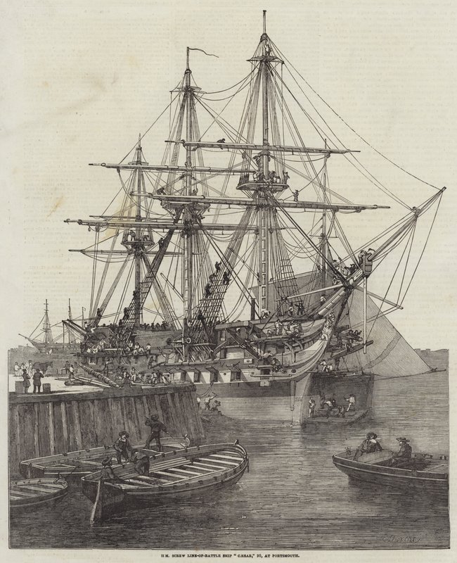 HM Screw Line-of-Battle Ship Caesar, 90 lat, w Portsmouth autorstwa Edward Duncan
