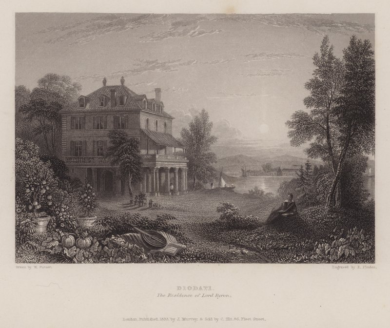 Villa Diodati, rezydencja Lorda Byrona (grafika) autorstwa Edward Francis (after) Finden